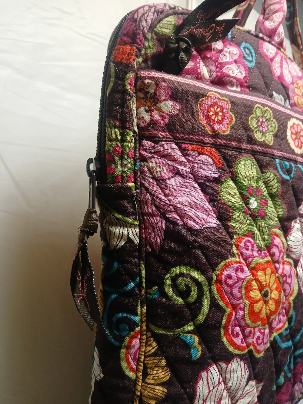 Vera Bradley Quilted Floral Laptop Carry Top in Brown and Pink